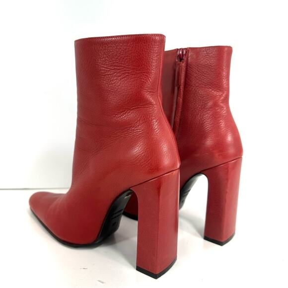 Balenciaga Red Leather Almond Pointy Toe Block Heel Ankle Boots EU 37 US 7 - Picture 8 of 15